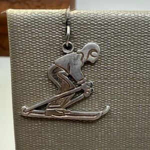 Sterling Silver Skier Pendant Charm 925 SF Vintage